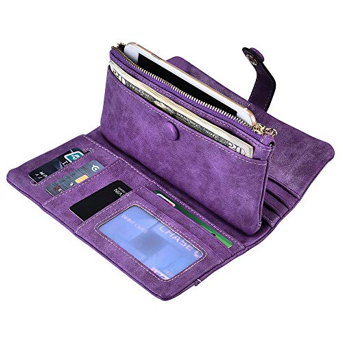 Bird&Fish Women Vegan Leather Wallet Bifold Clutch Large Capacity Card Organizer Buckle Long Purse for Girls Candy Color (Purple) … - Image 2