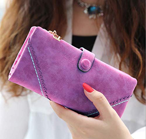 Bird&Fish Women Vegan Leather Wallet Bifold Clutch Large Capacity Card Organizer Buckle Long Purse for Girls Candy Color (Purple) … - Image 5