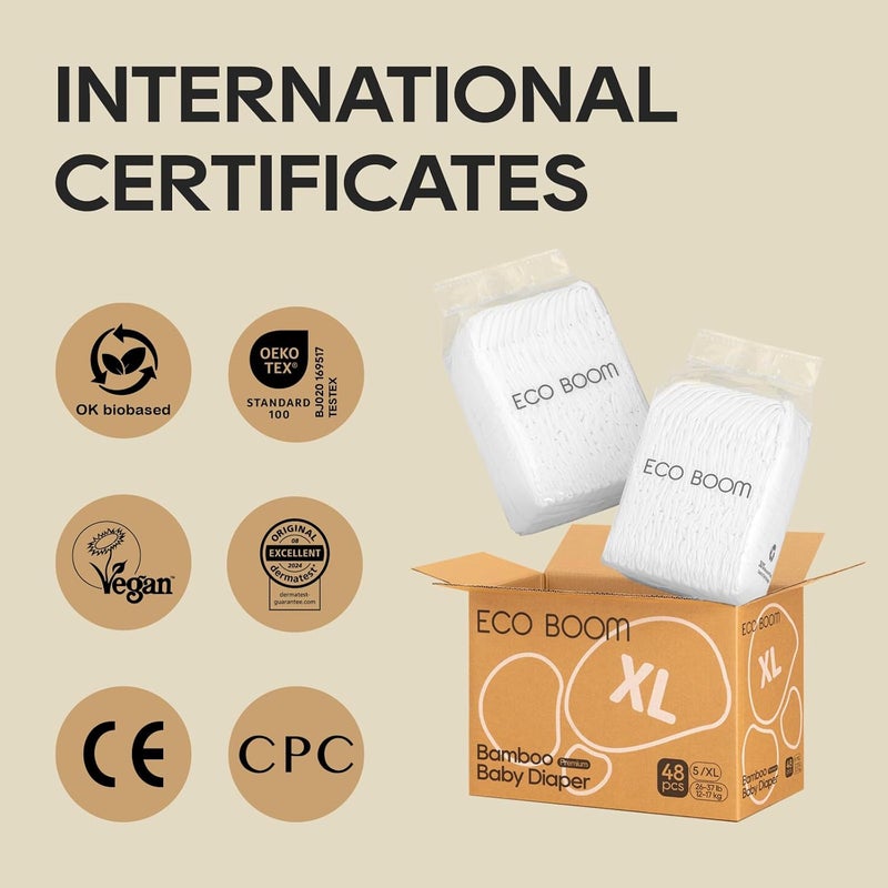 Eco boom حفاضات إيكو بوم من فسكوز البامبو حفاضات ناعمة طبيعية قابلة للتخلص منها للأطفال حجم 4 مناسبة من 20 إلى 31 رطل عبوة 60 - Image 4