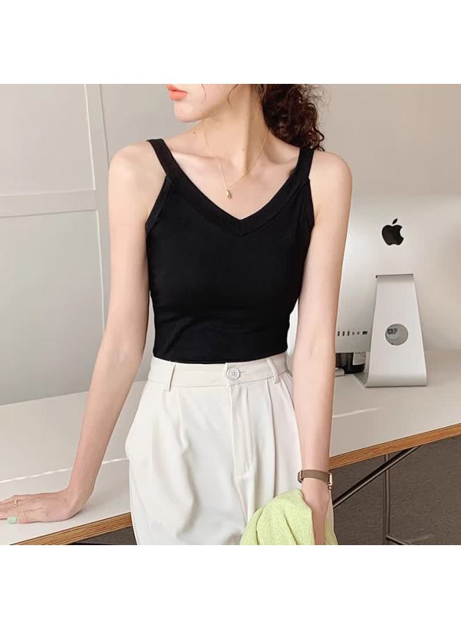 Nome Women's Summer Casual Sleeveless V-neck Slim Fit Tank Top White M - Image 2