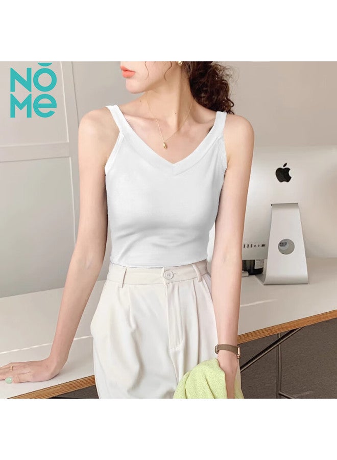 Nome Women's Summer Casual Sleeveless V-neck Slim Fit Tank Top White M - Image 1