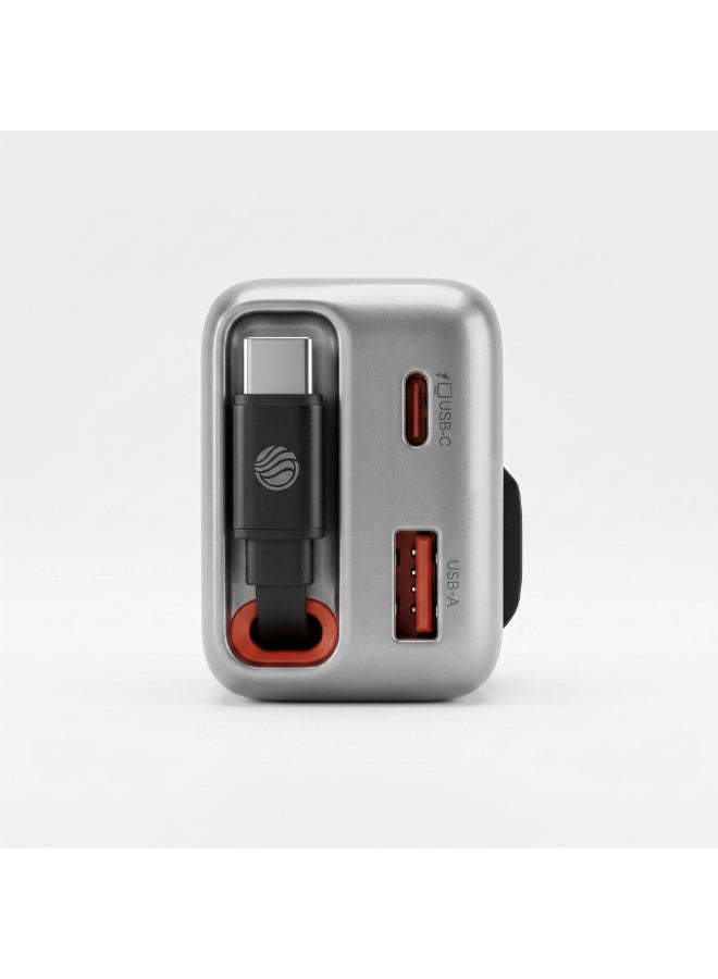 FIFTH ELEMENT HELIX​ Helix 35W GaN Charger with Built-In 70cm Retractable USB-C Cable & Extra USB Ports – Black - Image 1