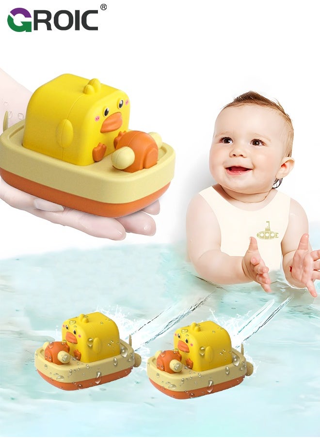 GROIC - 3 Pcs Baby Bath Toys,Little Yellow Duck Captain Playing Water Toys,Cute Cartoon Animal Clockwork Floating Bathtub Toys - Image 1