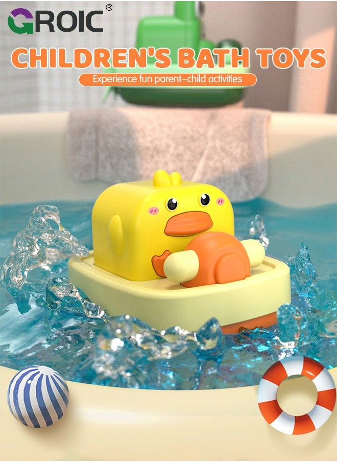GROIC - 3 Pcs Baby Bath Toys,Little Yellow Duck Captain Playing Water Toys,Cute Cartoon Animal Clockwork Floating Bathtub Toys - Image 1