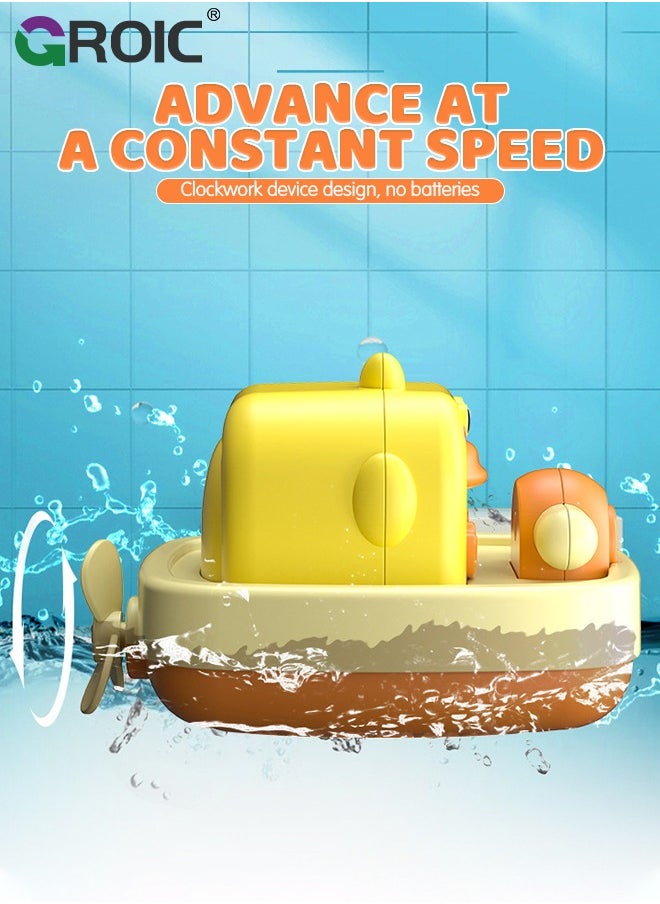 GROIC - 3 Pcs Baby Bath Toys,Little Yellow Duck Captain Playing Water Toys,Cute Cartoon Animal Clockwork Floating Bathtub Toys - Image 1