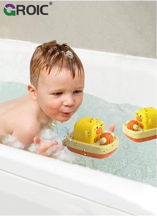 GROIC - 3 Pcs Baby Bath Toys,Little Yellow Duck Captain Playing Water Toys,Cute Cartoon Animal Clockwork Floating Bathtub Toys - Image 1