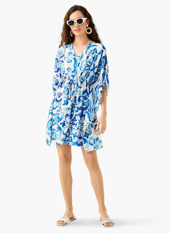 سبلاش فيڤ كيمونو مطبوع برباط ورقبة على شكل