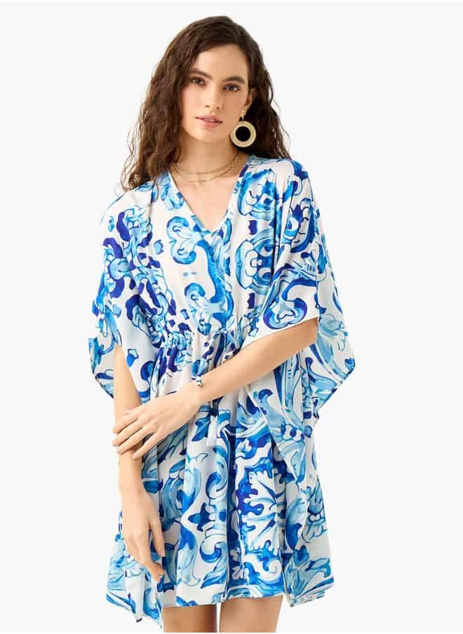 Splash FAV Printed Kaftan Cover Up with Tie-Up and V-neck