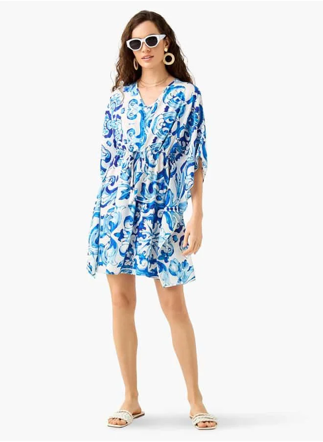Splash FAV Printed Kaftan Cover Up with Tie-Up and V-neck