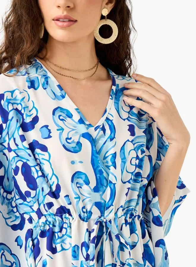 Splash FAV Printed Kaftan Cover Up with Tie-Up and V-neck