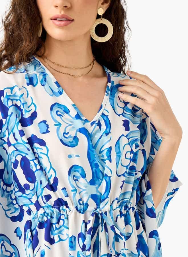 سبلاش فيڤ كيمونو مطبوع برباط ورقبة على شكل - Image 4