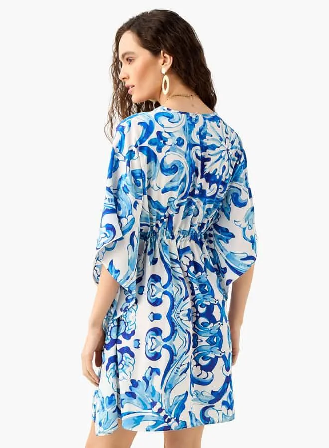 Splash FAV Printed Kaftan Cover Up with Tie-Up and V-neck