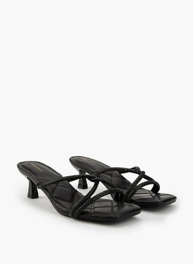 Flora Bella By Shoexpress Embellished Strap Slip-On Sandals with Flared Heel