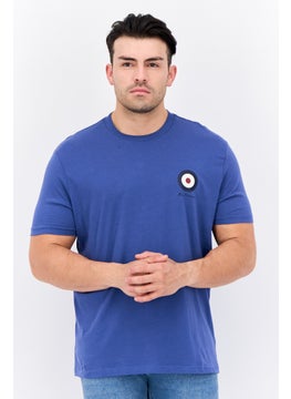 Men Crew Neck Short Sleeves Brand Logo T-Shirt, Slate Blue