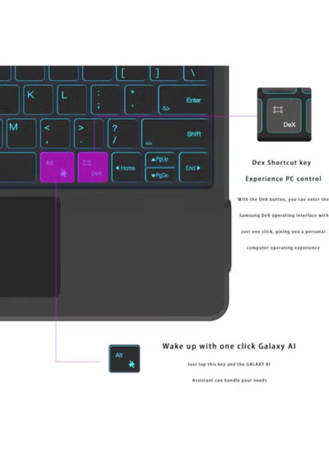 One-button DEX mode, 7-color backlight, smart touchpad, ultra-thin protective cover with S-PEN holder, keyboard case for Samsung Galaxy Tab S10+/S9+/S9 FE+ Plus 12.4 inches: - Image 5