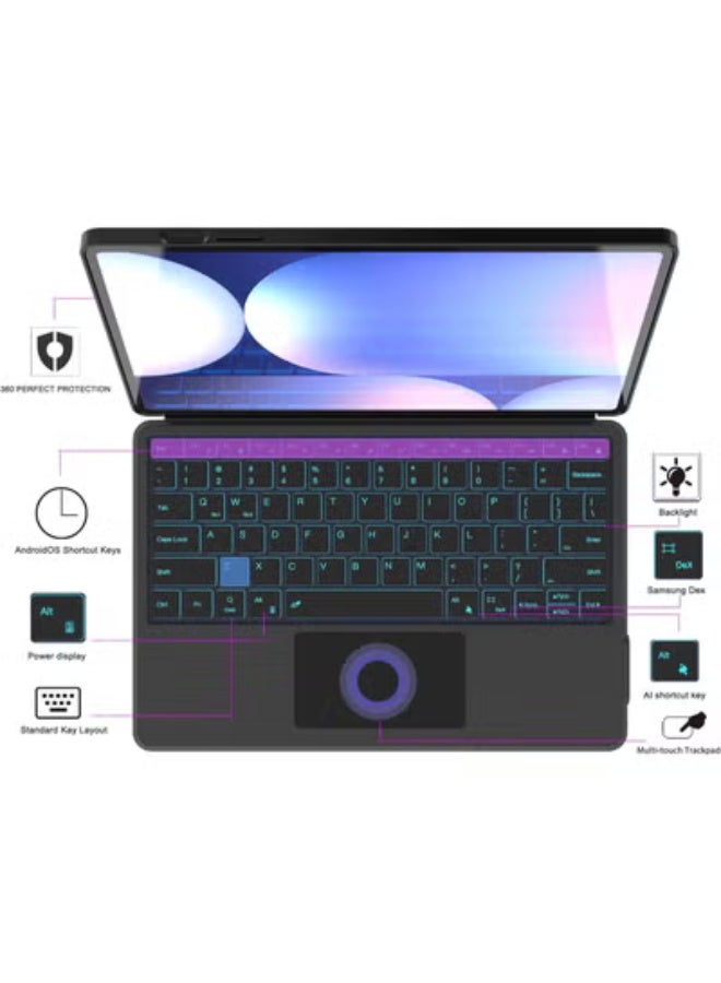 One-button DEX mode, 7-color backlight, smart touchpad, ultra-thin protective cover with S-PEN holder, keyboard case for Samsung Galaxy Tab S10+/S9+/S9 FE+ Plus 12.4 inches: - Image 4