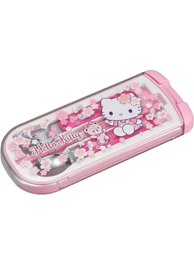 OSK OSK CT-20 Hello Kitty Cutlery Set, Sakura, Pull, Trio, Chopsticks, Spoon, Fork, Made in Japan, Sliding, Dishwasher Safe, Easy to Use, For Girls, Children, Elementary School Students  - Image 1