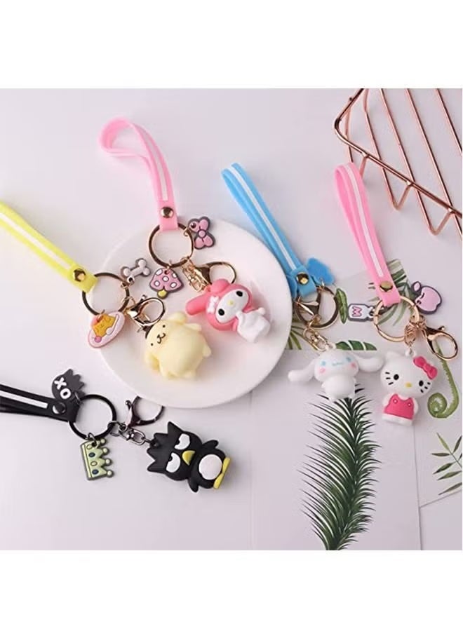 سلسلة مفاتيح أنمي معصم من 5 قطع، ملحقات سلسلة مفاتيح سيارة كاواي، سلسلة مفاتيح محفظة حقيبة يد للنساء - Image 3