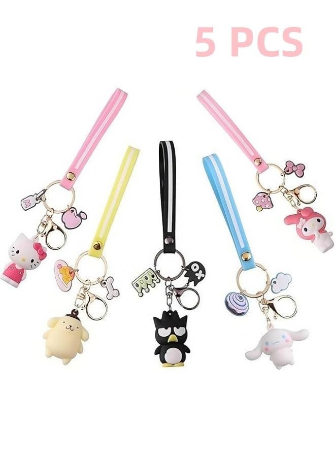 سلسلة مفاتيح أنمي معصم من 5 قطع، ملحقات سلسلة مفاتيح سيارة كاواي، سلسلة مفاتيح محفظة حقيبة يد للنساء - Image 1