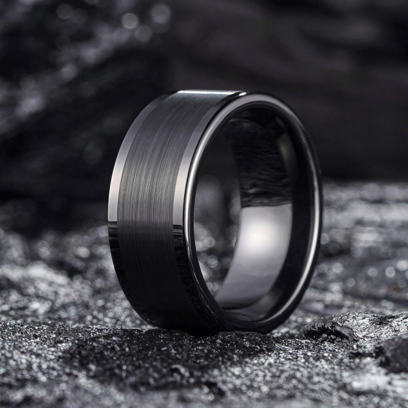 King Will Men's Black Tungsten Carbide Ring, 10mm Brushed Matte Flat Cut Wedding Band, Comfort Fit, Size 9.5 - Image 2