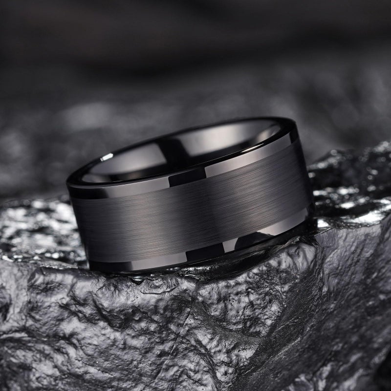 King Will Men's Black Tungsten Carbide Ring, 10mm Brushed Matte Flat Cut Wedding Band, Comfort Fit, Size 9.5 - Image 3