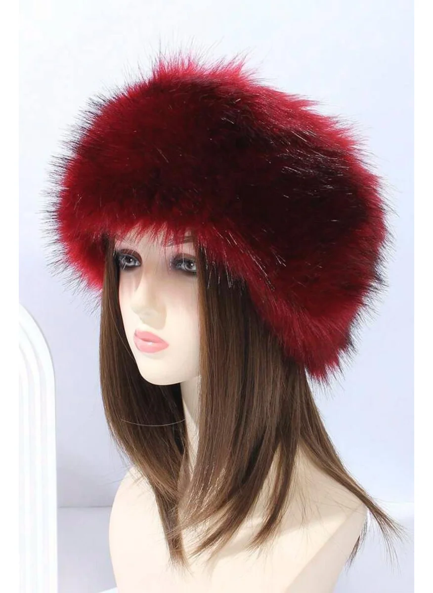 باهلس Trend Burgundy Plush Fur Kalpak Hat