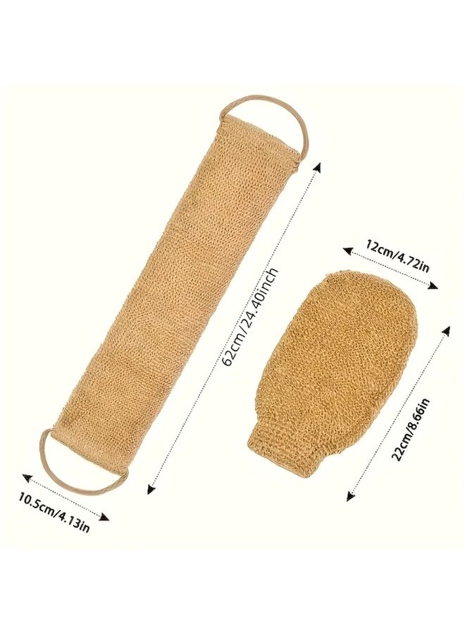 A Natural Sisal Exfoliating Back Scrubber And Bath Gloves Gentle Exfoliation Long Strap Easy Handling Suitable Shower Bathroom Spa Cleaning Reusable Body Scrub Set 1 Pack - Image 4