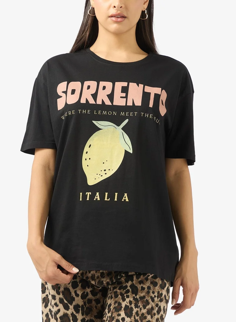 Ginger Cotton Oversize Travel Graphic T-shirt