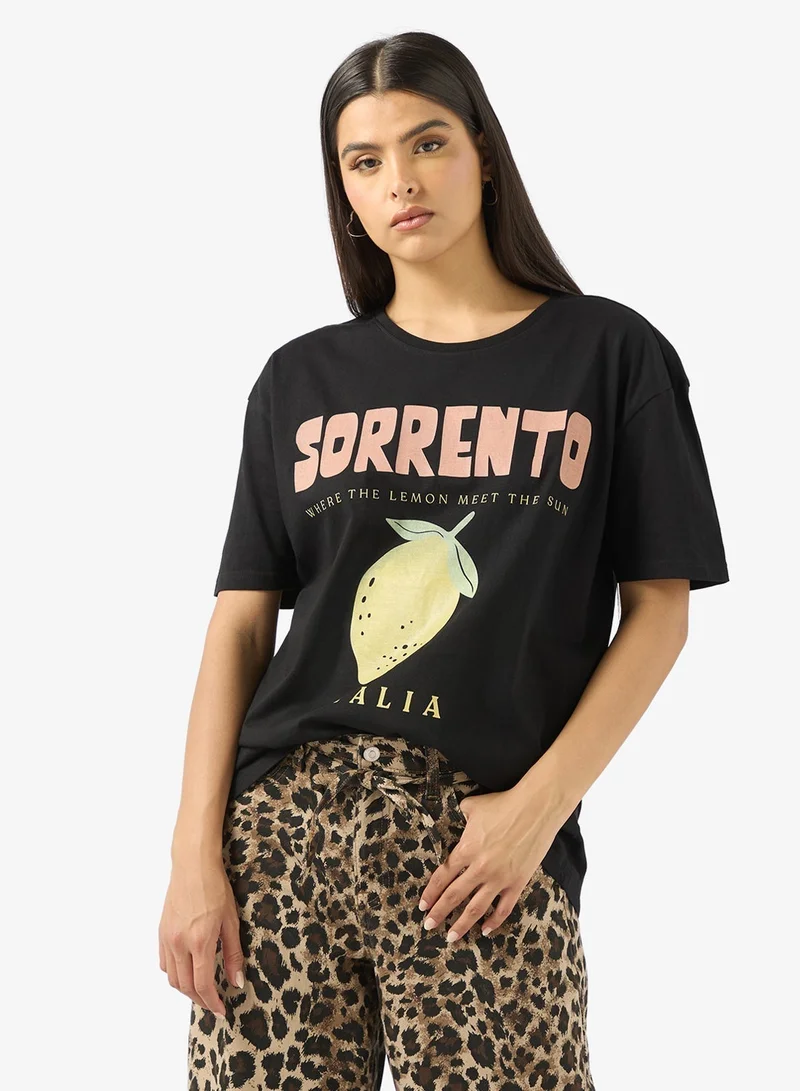 Ginger Cotton Oversize Travel Graphic T-shirt