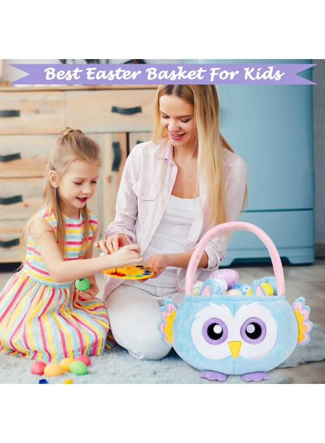 LUBOT LUBOT Owl Easter Basket for Kids, Cute Plush Empty Bucket with small Ears and Handle Egg Hunt Tote Candy Bag Basket for Boys GirlsTeens Gift, Easter Decor Blue - Image 4