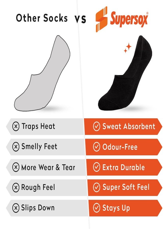 Supersox No Show Loafer Socks for Man | Combed Cotton | Breathable & Moisture Absorbent | Anti-Odour | Anti-Slip Grip | Low Cut Invisible Fit, Black, Free Size - Image 5