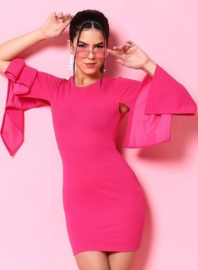Women Bodycon Solid Round Neck Long Sleeve Bodycon Dress