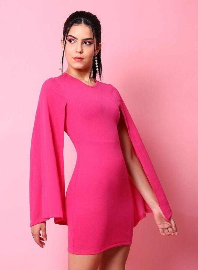 Freehand Women Bodycon Solid Round Neck Long Sleeve Bodycon Dress - Image 3