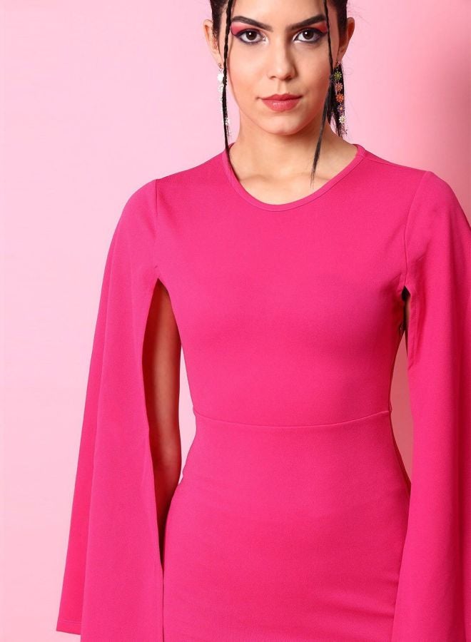 Freehand Women Bodycon Solid Round Neck Long Sleeve Bodycon Dress - Image 2