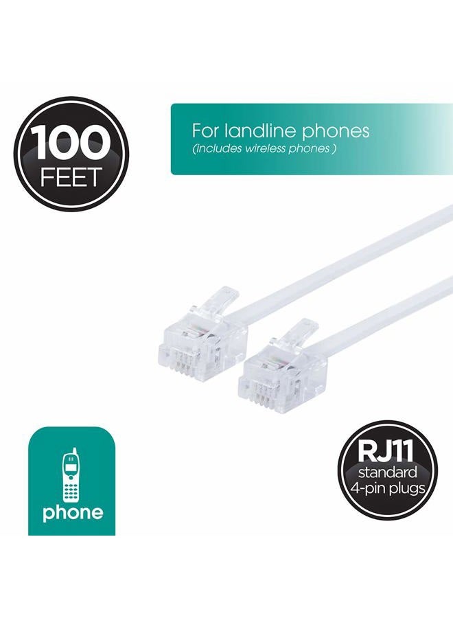 power gear Telephone Line Cord, 100 Feet, Phone Cord, Modular Jack Ends, Works for Phone, Modem or Fax Machine, for Use in Home or Office, White, 27638 - Image 2