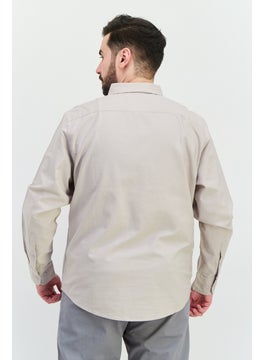 Algspar Men Regular Fit Solid Long Sleeves Casual Shirt, Beige  - Image 3