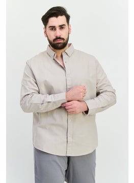 Algspar Men Regular Fit Solid Long Sleeves Casual Shirt, Beige  - Image 1
