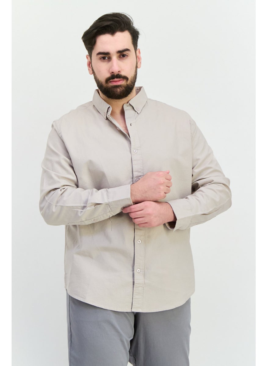 Algspar Men Regular Fit Solid Long Sleeves Casual Shirt, Beige  - Image 1