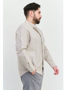 Algspar Men Regular Fit Solid Long Sleeves Casual Shirt, Beige  - Image 2