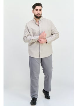 Algspar Men Regular Fit Solid Long Sleeves Casual Shirt, Beige  - Image 4