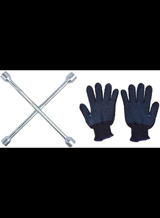 ABBASALI 21" 19" 17" 23" 4-Way Cross Wrench Heavy Duty Universal Lug Wrench Car Wheel Repair Tool With Safety Gloves for Car Tire Replacement 
