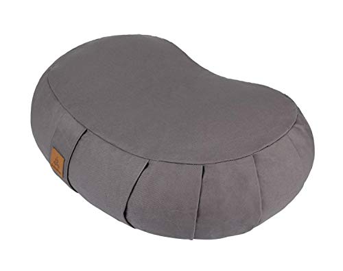 FelizMax Crescent Zafu Meditation Pillow D=17" W=11" H=5.5" Zabuton Yoga Bolster Meditation Cushion Floor Pouf Yoga Pillow Zippered Organic Cotton Cover Natural Buckwheat Kneeling Pillow Large-Grey - Image 1