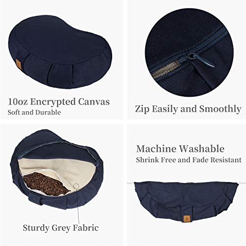 FelizMax Crescent Zafu Meditation Pillow D=17" W=11" H=5.5" Zabuton Yoga Bolster Meditation Cushion Floor Pouf Yoga Pillow Zippered Organic Cotton Cover Natural Buckwheat Kneeling Pillow Large-Grey - Image 5