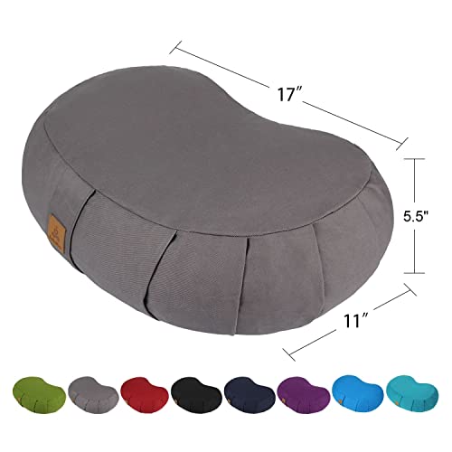 FelizMax Crescent Zafu Meditation Pillow D=17" W=11" H=5.5" Zabuton Yoga Bolster Meditation Cushion Floor Pouf Yoga Pillow Zippered Organic Cotton Cover Natural Buckwheat Kneeling Pillow Large-Grey - Image 2