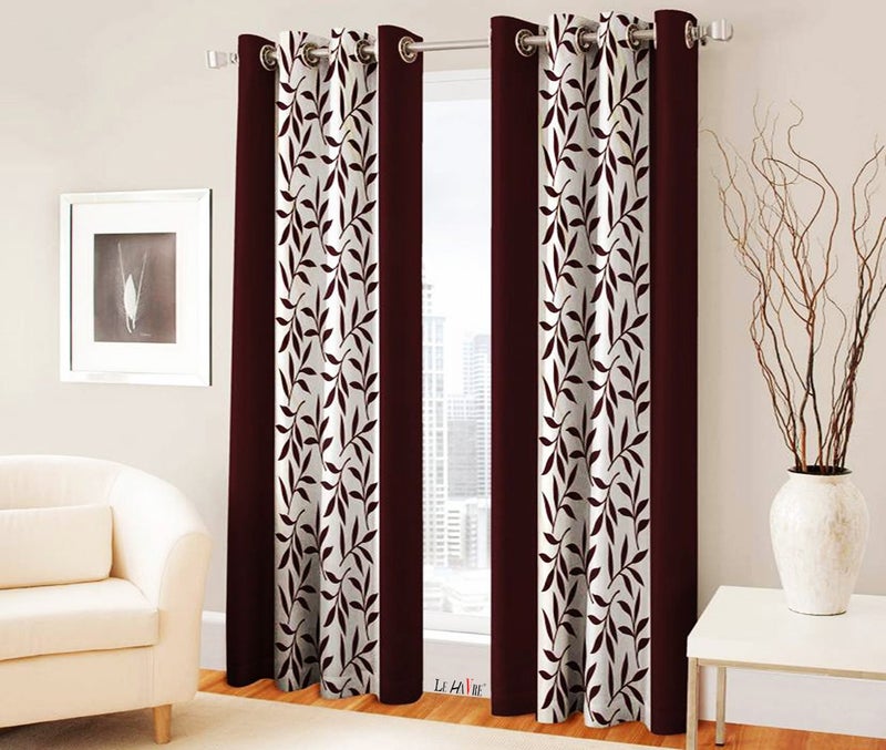 Milan Polyester Floral Window Curtain, Long Window 6 Feet, Brown, Pack of 2 - Image 2