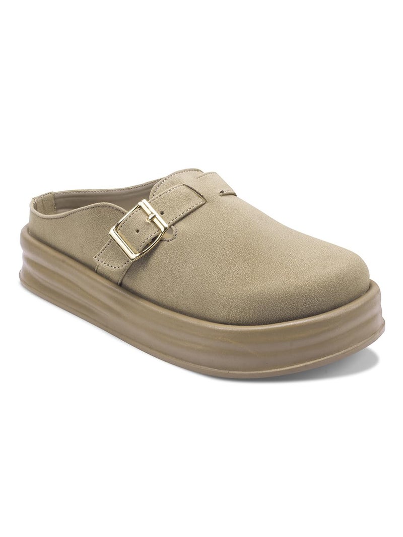 Shuz Touch Khaki Platform Mules - Image 1