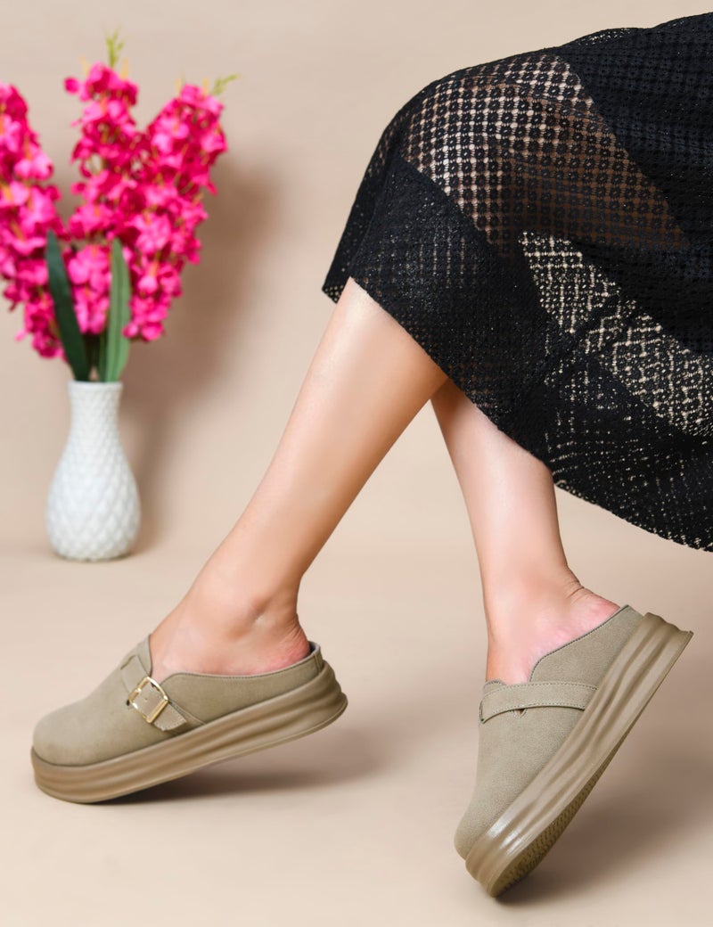 Shuz Touch Khaki Platform Mules - Image 2