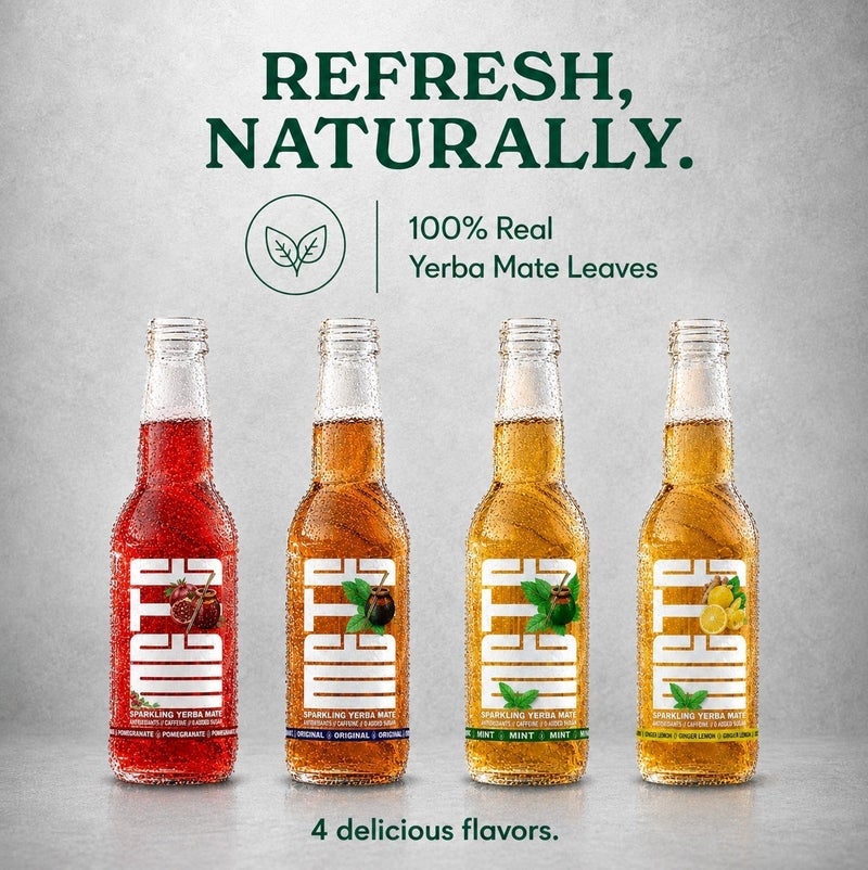 METE Sparkling Yerba Mate - Ginger Flavor - Carton - 24 x 330ml - Natural Caffeine Drink - Antioxidants - No Preservatives - UAE - Image 4