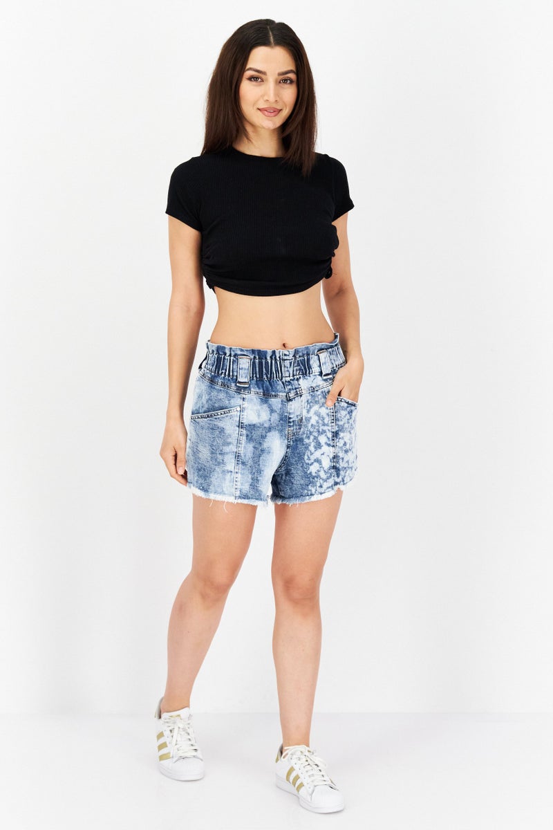 Rayen Women Washed Denim Shorts, Blue - Image 2