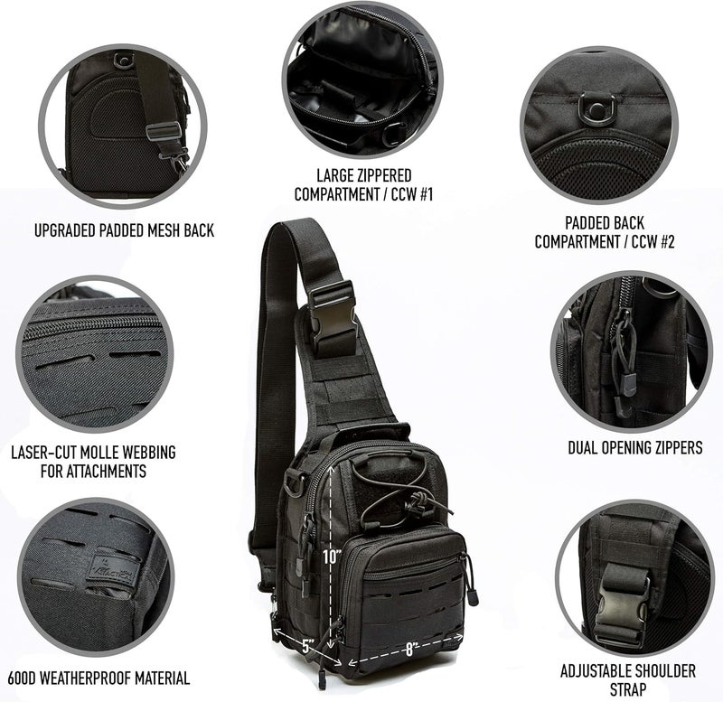 WOLF TACTICAL Compact EDC Sling Bag - Concealed Carry Shoulder Bag for Range, Travel, Hiking, Outdoor Sports - Image 2